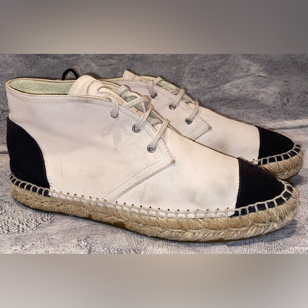CHANEL Lambskin Leather Espadrille Mid High Top Sneakers Shoes 8 US 38 Vintage